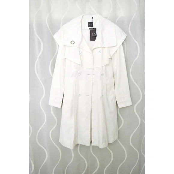 NWT ARMANI EXCHANGE White Funnel Neck Cotton Trench Overcoat | Size S - Picture 3 of 9